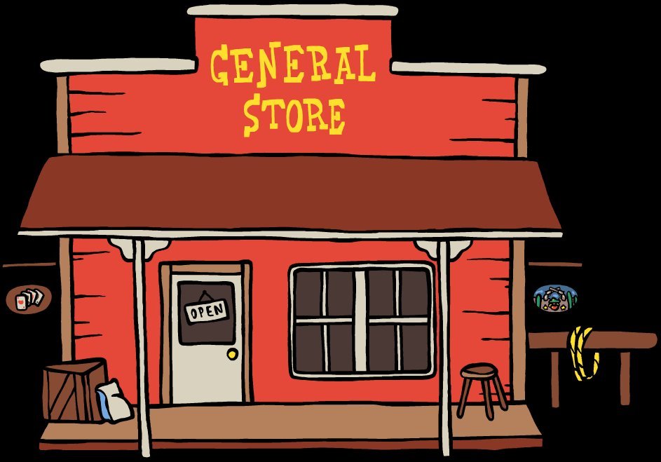 Wild West general store interior with vintage goods and supplies